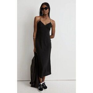MADEWELL Slip Dress Size 2 The Layton Midi Black Sleeveless NK419 Adjustable